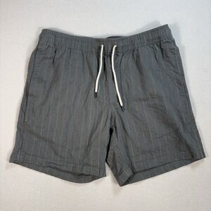 RVCA Cotton-Linen 6" Shorts Mens M Gray Stripe Drawstring Pocket Resort Vacation